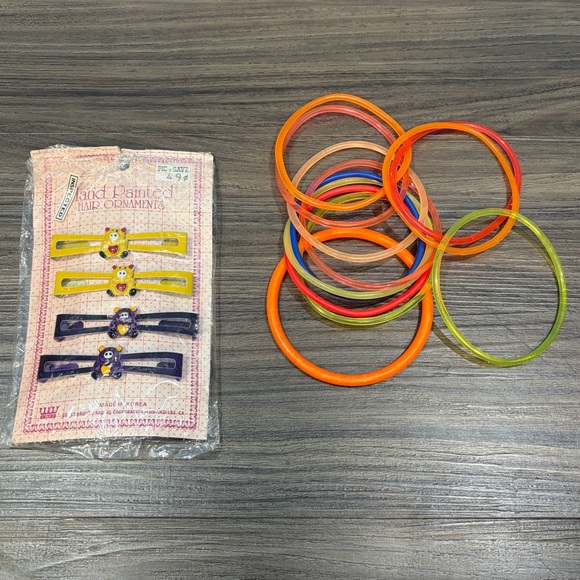 Vintage Other - Set Of 4 Vintage Hand Painted Animal Hair Clips And 12 Jelly Bracelets
